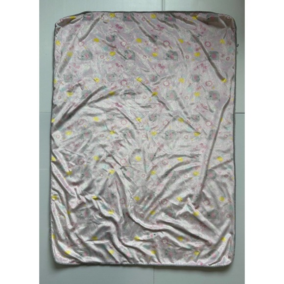 Chick Pea Pink Gray Elephant Butterfly Flowers Sherpa Kids Baby Lovey Blanket - Picture 3 of 11